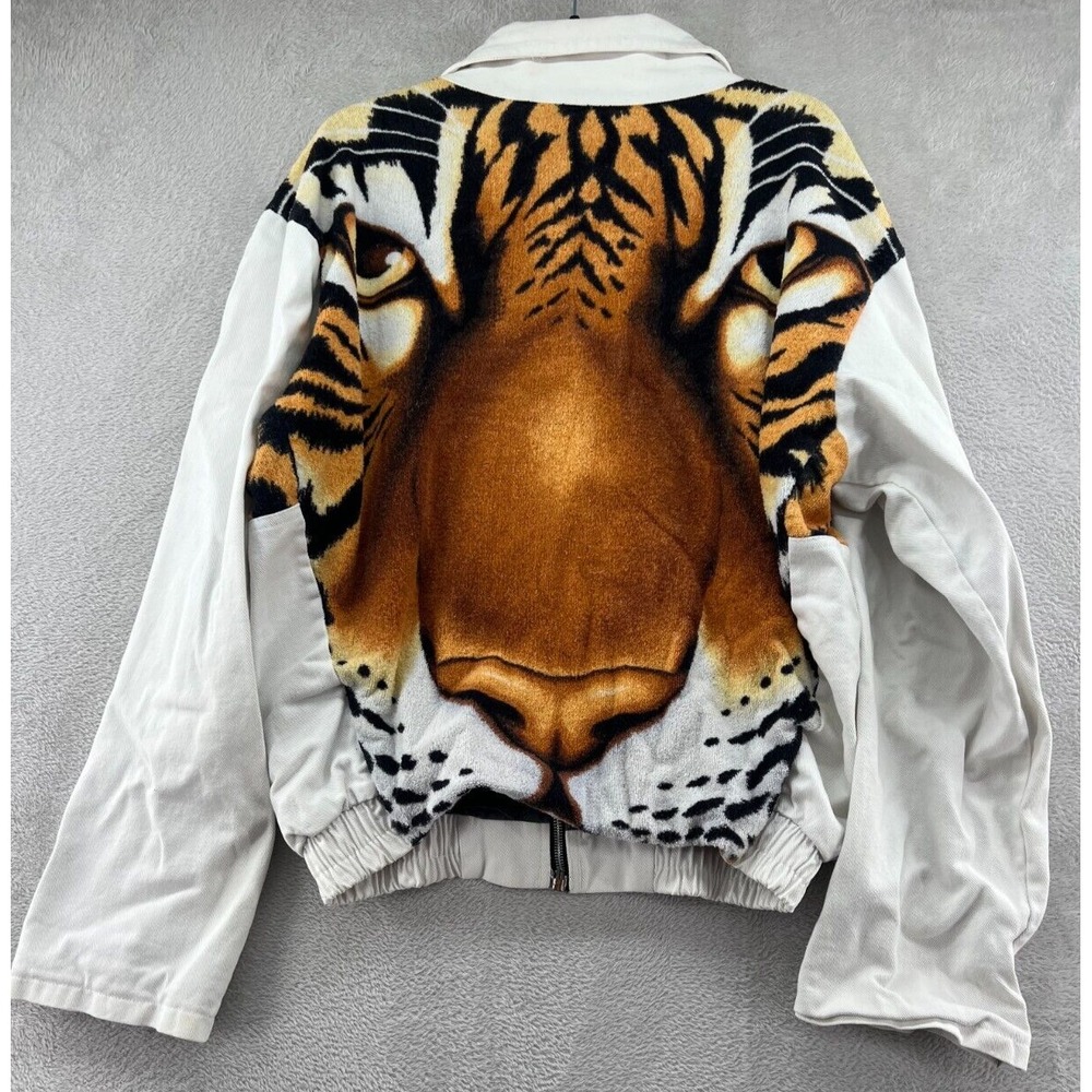 VTG Major Cool Clothes Jacket Women's XL Tiger Graphic Full Zip White All Over